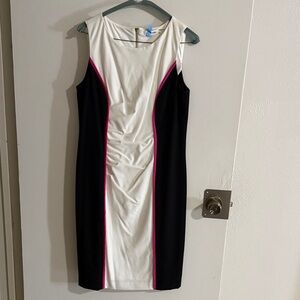 Calvin Klein Black and White Midi Dress with Pink Trim
